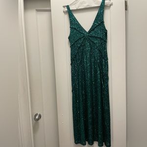 ZARA DARK GREEN SEQUIN DRESS WITH SEAM DETAIL